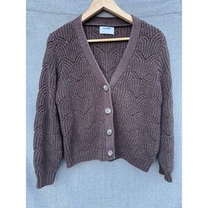 Old Navy Sweater Womens‎ M Button Front Cardigan Chunky Knit Speckled Brown